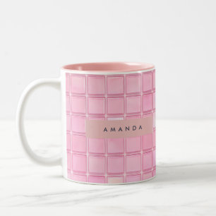 Personalized Glossy Pink Mosaic Tile Pattern Two-Tone Coffee Mug