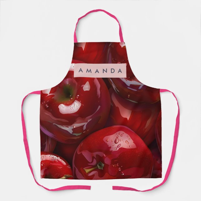 Personalized Glossy Red Apple Design Apron (Front)