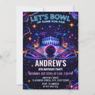 Personalized Glow bowling birthday invitation