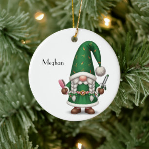 Personalized Gnome Xmas for Hairdresser Ceramic Tree Decoration