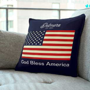 Personalized God Bless America Flag Throw Pillow