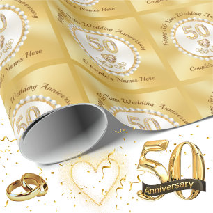 Personalized Gold, 50th Anniversary Wrapping Paper