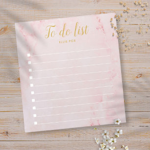Personalized Gold and Blush Pink Marble To-Do List Notepad