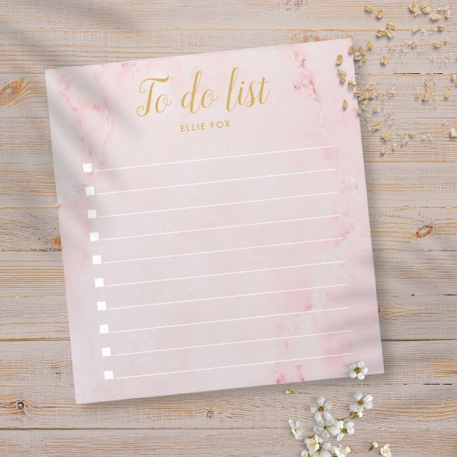 Personalized Gold and Blush Pink Marble To-Do List Notepad (Creator Uploaded)