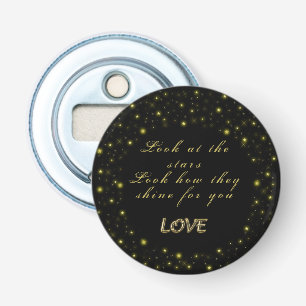 Personalized Gold and sparkles stars on black Bottle Opener
