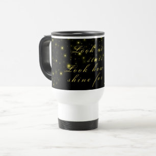 Personalized Gold and sparkles stars on black  Tra Travel Mug