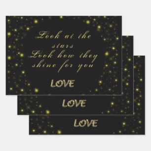 Personalized Gold and sparkles stars on black   Wrapping Paper Sheet