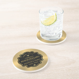 Personalized Gold & Black 50th Wedding Anniversary Coaster