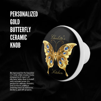  Personalized Gold Butterfly  Ceramic Knob