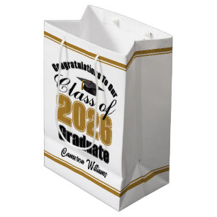 Personalized Gold Class of 2026 Graduation Medium Gift Bag