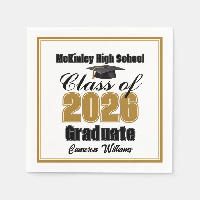 Personalized Gold Class of 2026 Graduation Party Napkin (Front)