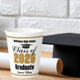 Personalized Gold Class of 2026 Graduation Party Paper Cups