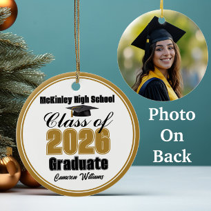 Personalized Gold Class of 2026 Graduation Photo Ceramic Tree Decoration