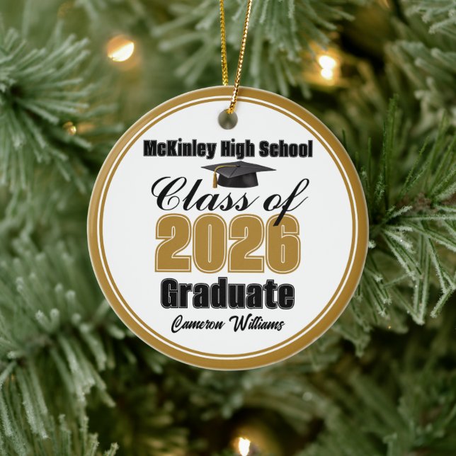 Personalized Gold Class of 2026 Graduation Photo Ceramic Tree Decoration (Tree)