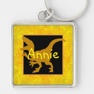 Personalized Gold Dinosaur Hide Key Ring