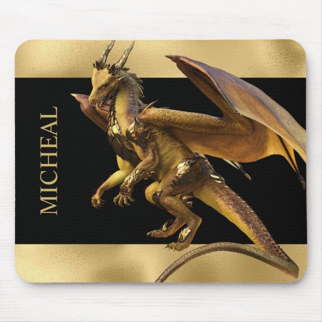 Personalized Gold Dragon Fantasy  Mouse Mat (Front)