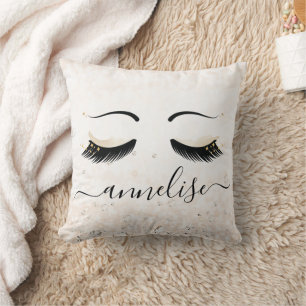 Personalized Gold Eyelashes with Diamonds Cushion