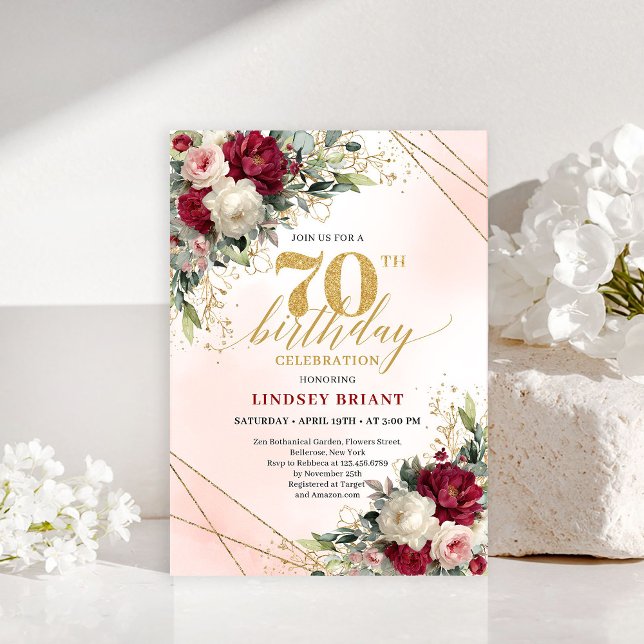 Personalized gold floral 70th birthday invite men (Personalized gold floral 70th birthday invite men

)