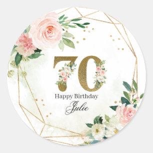 Personalized Gold & Floral Custom 70th  Classic Round Sticker