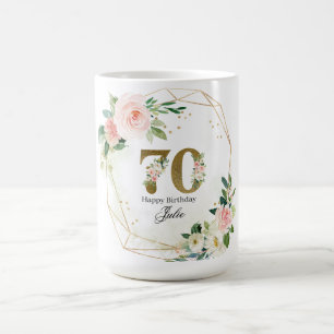 Personalized Gold & Floral Custom 70th  Coffee Mug