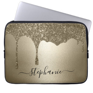 Personalized Gold Glitter Drip Laptop Sleeve