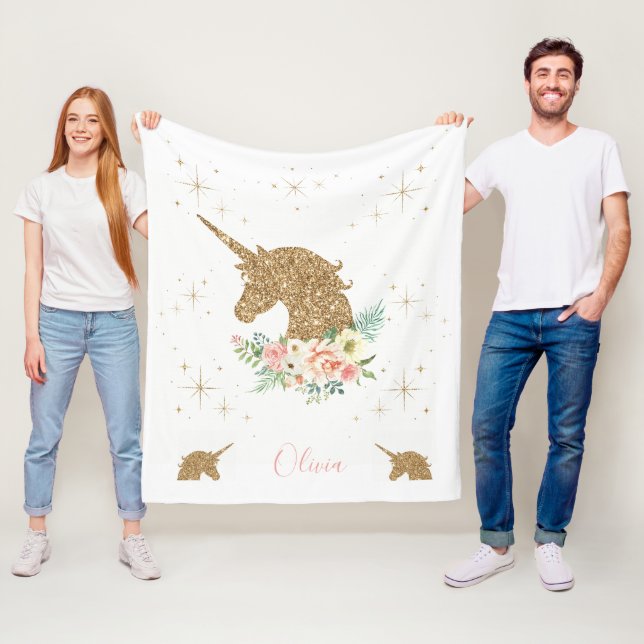 Personalized Gold Glitter Unicorn Blanket (In Situ)