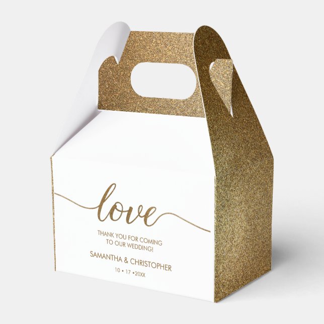 Personalized Gold Glitter Wedding Love Thank You Favour Box (Front Side)