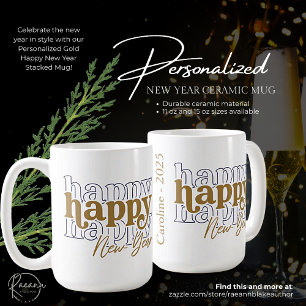Personalized Gold Happy New Year Stacked Mug