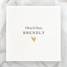 Personalized Gold Heart Wedding Paper Napkins