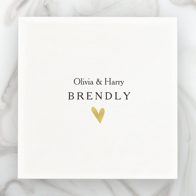 Personalized Gold Heart Wedding Paper Napkins (Creator Uploaded)