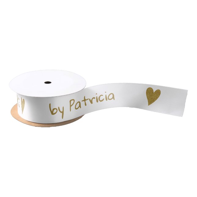Personalized Gold Made With Love Glitter Heart   Satin Ribbon (Spool)
