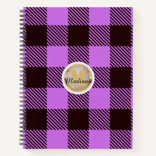 Personalized Gold Monogram Name Chic Orchid Tartan Notebook