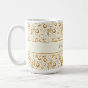 Personalized Gold Ornaments Bows Christmas Holiday Coffee Mug