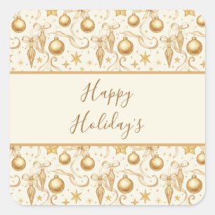 Personalized Gold Ornaments Bows Christmas Holiday Square Sticker
