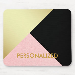Personalized Gold Pink & Black Abstract Pattern Mouse Mat