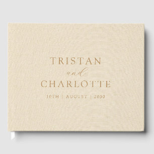 Personalized Gold Typography Cream Faux Linen Guest Book