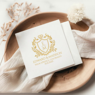 Personalized Gold Wedding Heraldic Shield Napkin