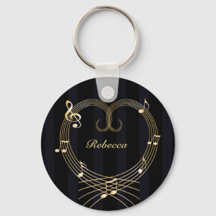 Personalized Golden Heart Musical Notes Key Ring