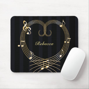 Personalized Golden Heart Musical Notes Mouse Mat