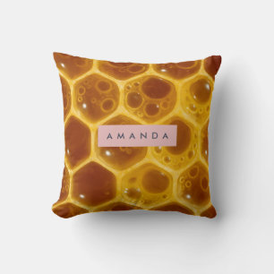 Personalized Golden Honeycomb Pattern Cushion