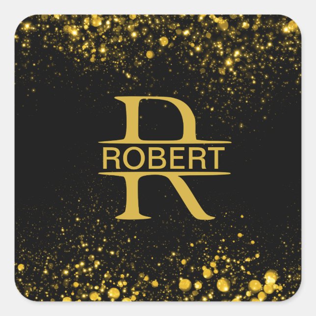 Personalized Golden Monogram Letter R  Square Sticker (Front)