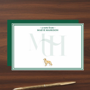 Personalized Golden Retriever Note Monogram Stationery