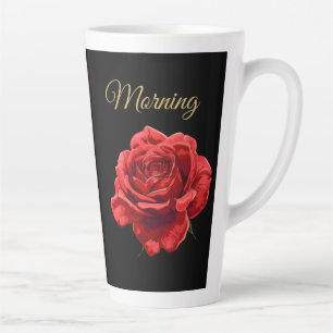 Personalized Golden Script Elegant Red Rose Modern Latte Mug