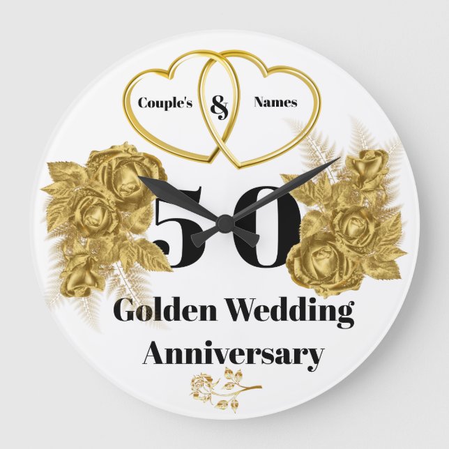 Personalized Golden Wedding Anniversary Gift Clock (Front)