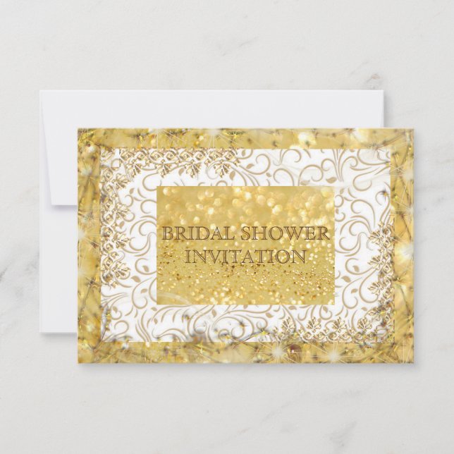 Personalized Golden White Bridal Shower Invitation (Front)