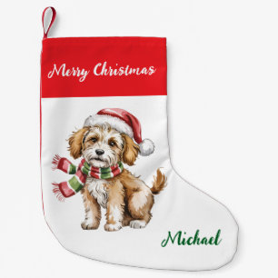 Personalized Goldendoodle Dog in Santa Hat  Small Christmas Stocking