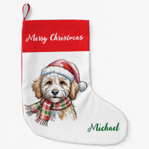 Personalized Goldendoodle Dog in Santa Hat  Small Christmas Stocking