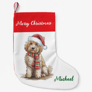 Personalized Goldendoodle Dog in Santa Hat  Small Christmas Stocking