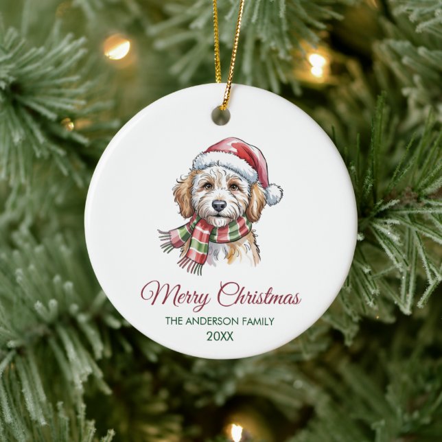 Personalized Goldendoodle Dog Santa Hat Christmas  Ceramic Tree Decoration (Tree)