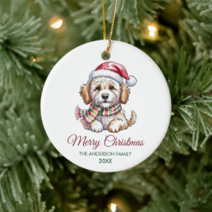 Personalized Goldendoodle Dog Santa Hat Christmas  Ceramic Tree Decoration